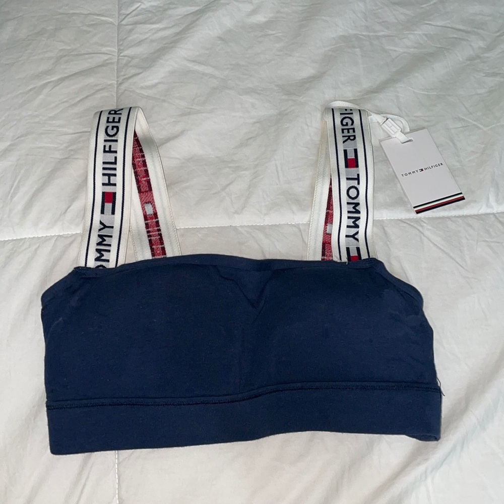 Tommy Hilfiger Sports Bra NWT Size XS Navy Blue with Logo Straps